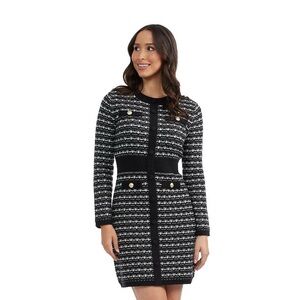 Ellen Tracy Black and White Patterned Mini Dress